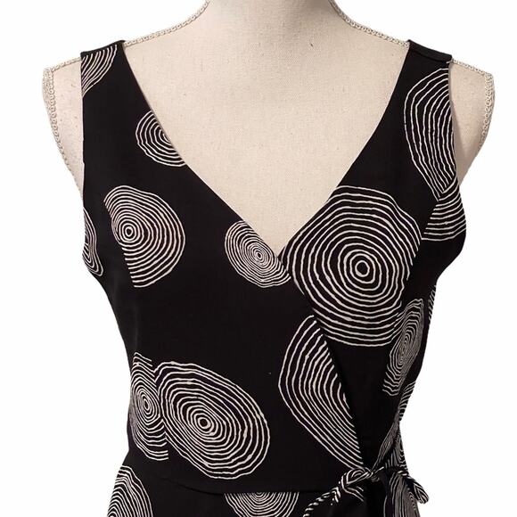 Mario Balthazar V-Neck Wrap Dress Midi Black Geometric Circles Women 4 - Picture 3 of 8